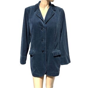 J Jill Jacket Blazer Wide Wale Corduroy Velvet Cuffs Blue Lagoon Size L Petite
